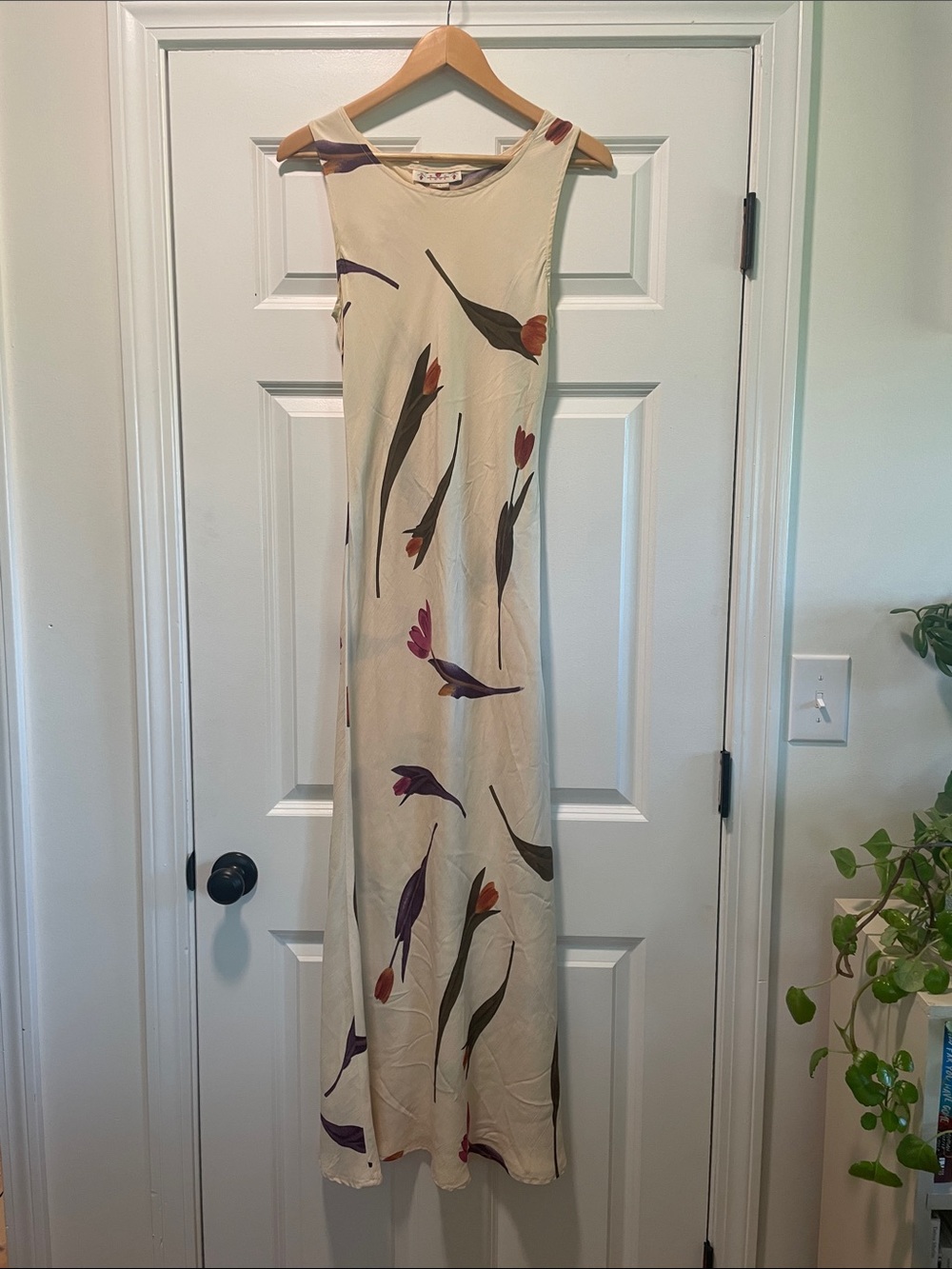 Love Cream Maxi Dress with Purple & Rust Floral Print